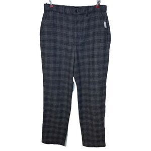Gap Men's‎ Pants Relaxed Wool Blend Tapered Flat Front Lined Plaid Gray 32 NWT